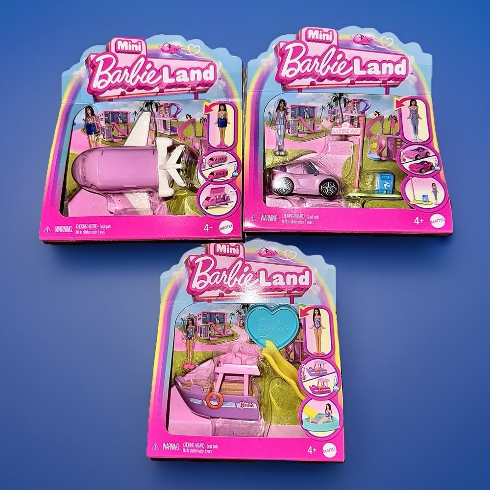 Mini BarbieLand Doll & Toy Vehicle Sets with 1.5-inch Doll Come With All 3 Sets